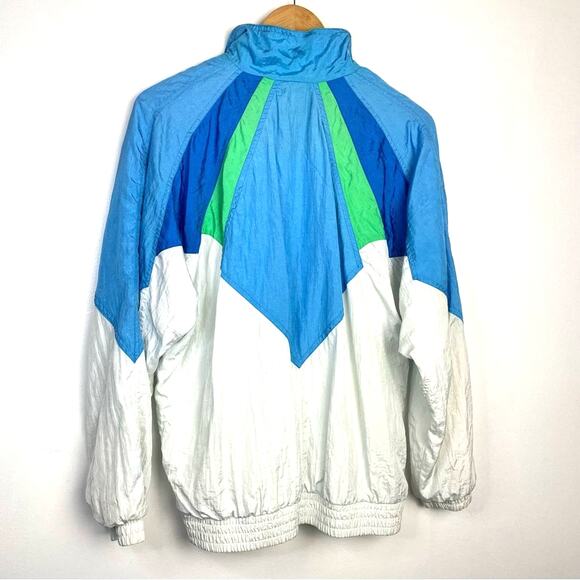 Vintage Athletic Warm Up Jacket White Blue Green - Picture 2 of 7